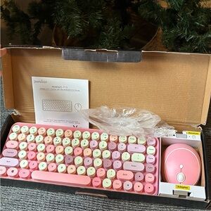 Pink and White Wireless Keyboard and Mouse Set